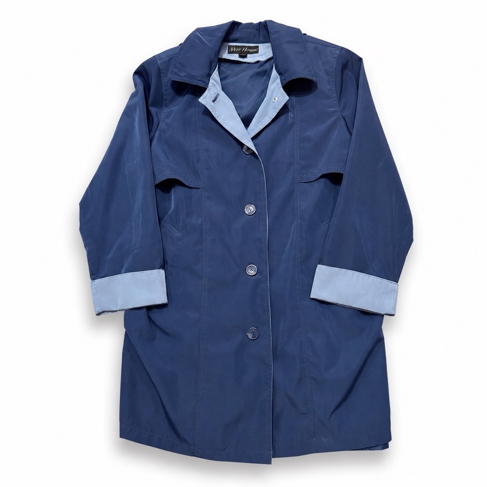 Vintage Misty Harbor Navy Blue Raincoat Button Front Jacket Womens Large